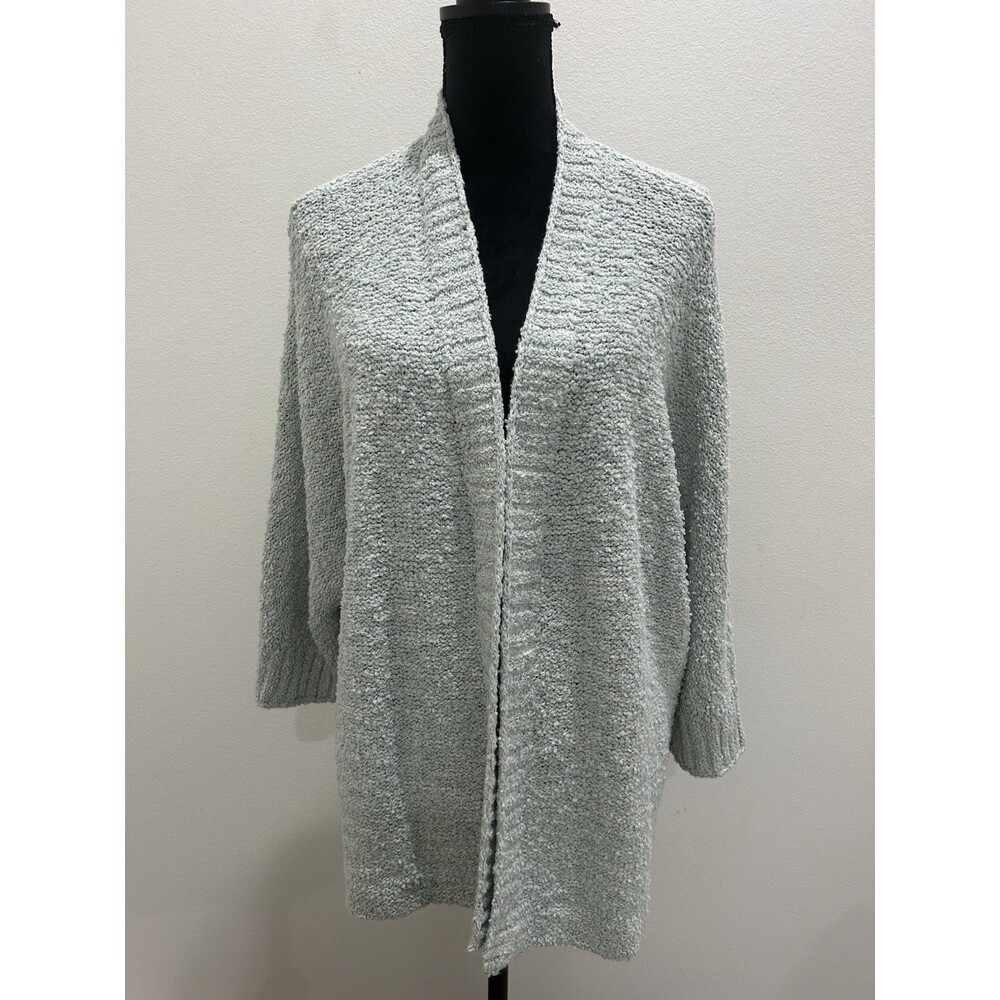Pure Jill Womens XL Open Front Cardigan Open Front 3/4 Sleeve Light Blue White